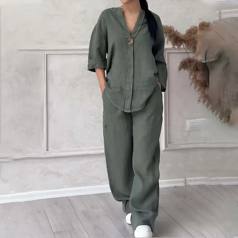 Fashionable Solid Color Cotton and Linen Casual Suit