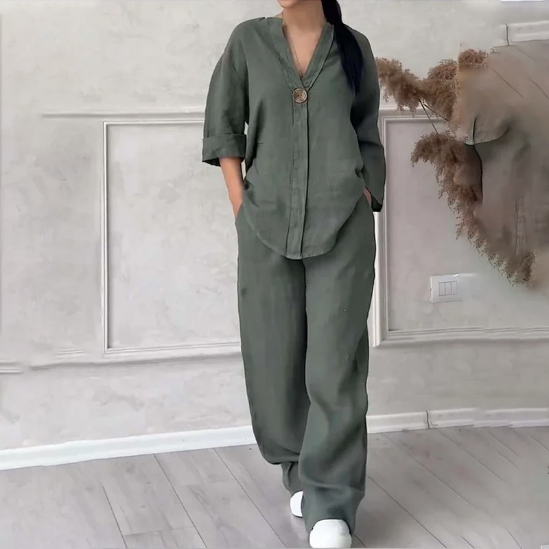 Fashionable Solid Color Cotton and Linen Casual Suit