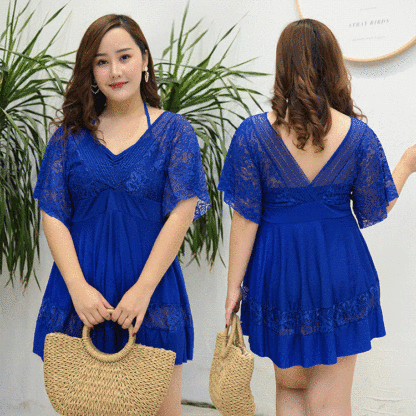 Lace One-Piece High Waist Dress Swimsuit