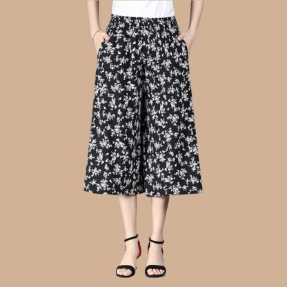 High Waist Printed Cropped Wide Leg Pants