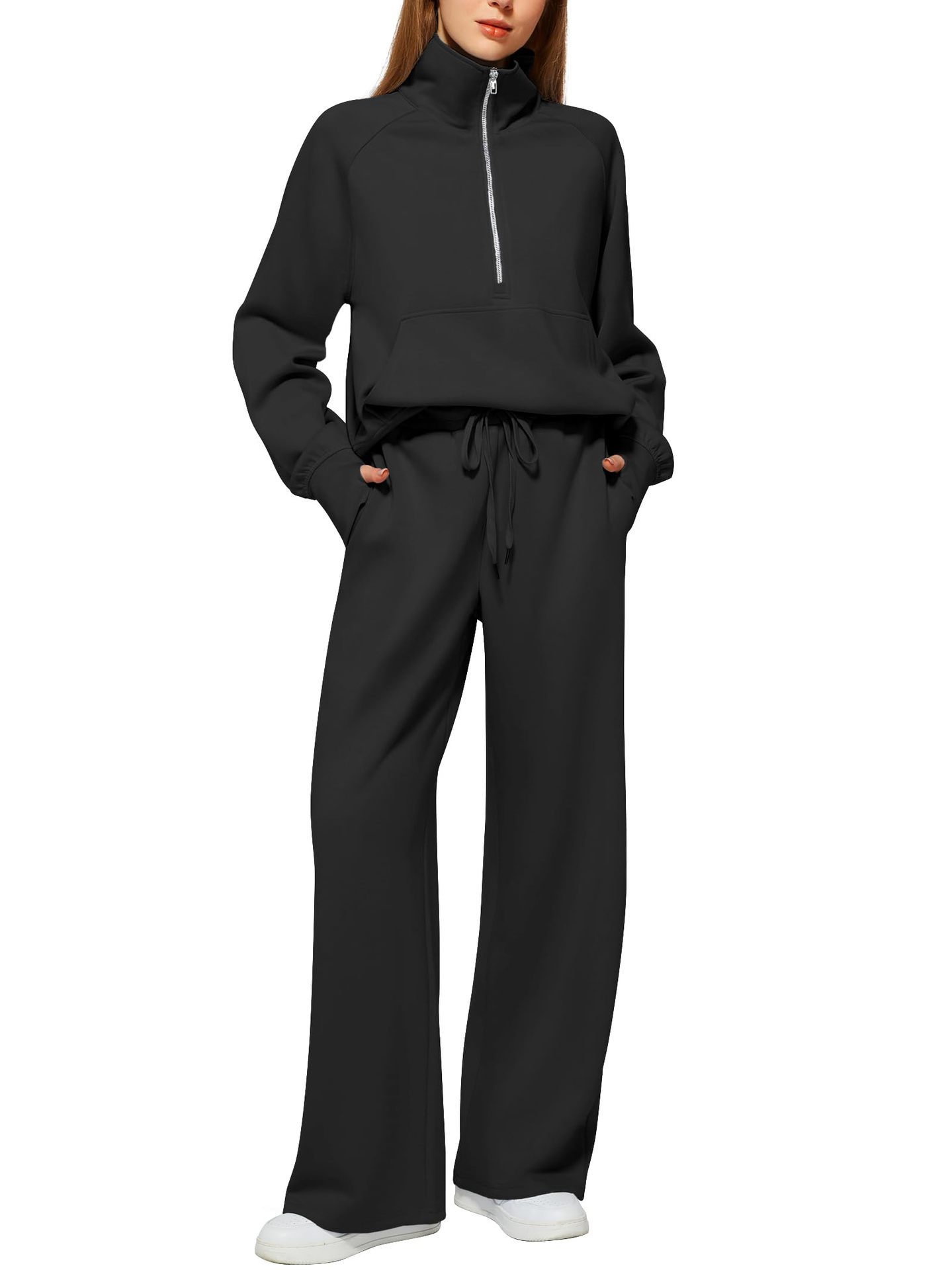 Oversized Half-Zip Sweatshirt and Wide-Leg Pants Set