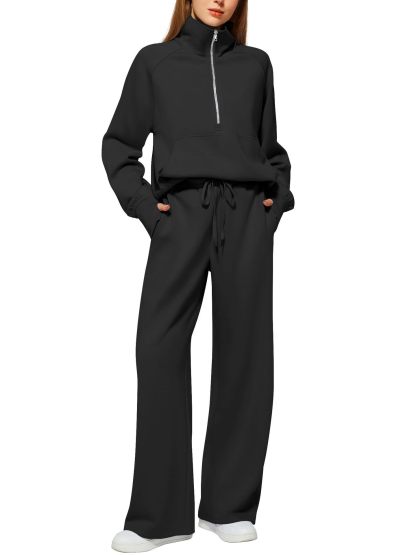 Oversized Half-Zip Sweatshirt and Wide-Leg Pants Set