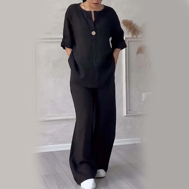 Fashionable Solid Color Cotton and Linen Casual Suit