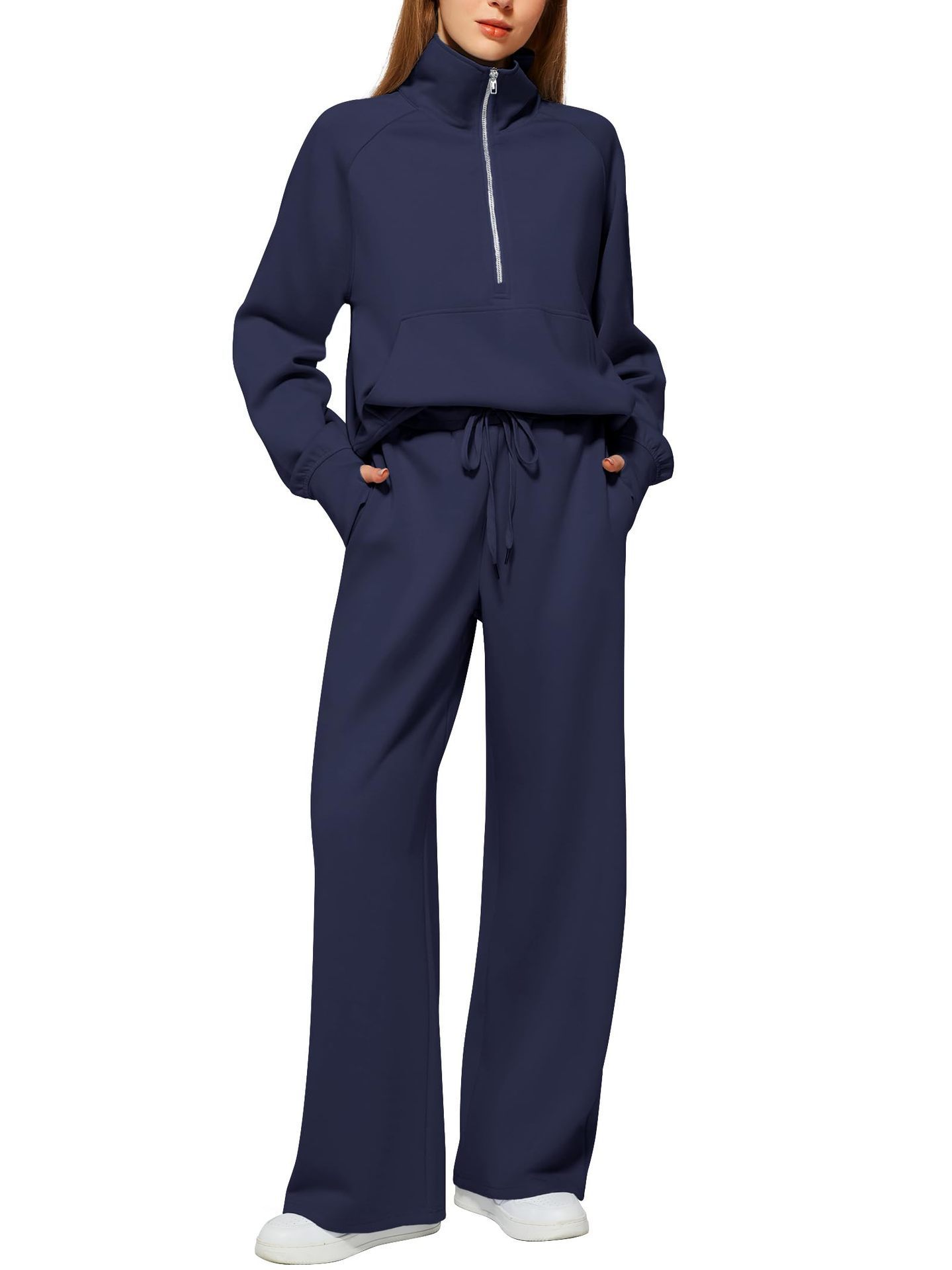 Oversized Half-Zip Sweatshirt and Wide-Leg Pants Set