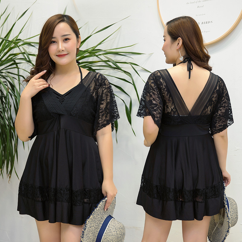 Lace One-Piece High Waist Dress Swimsuit