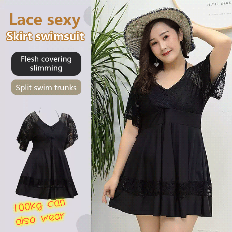 Lace One-Piece High Waist Dress Swimsuit