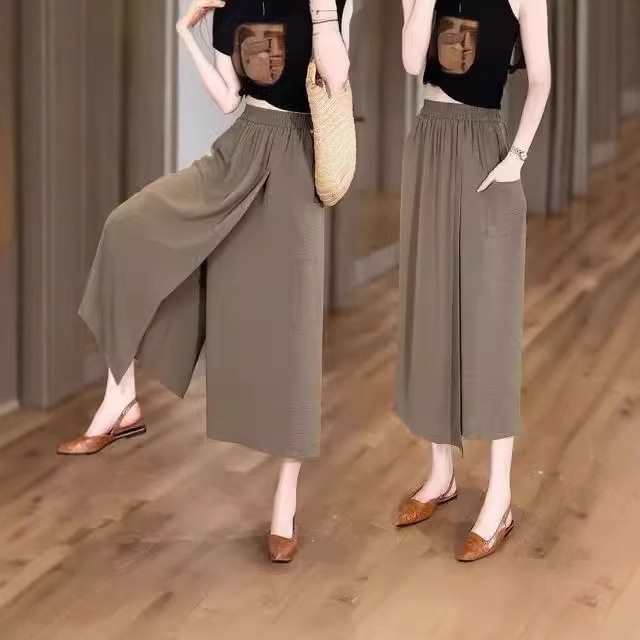 Lazy style slit casual skirt pants