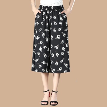 High Waist Printed Cropped Wide Leg Pants
