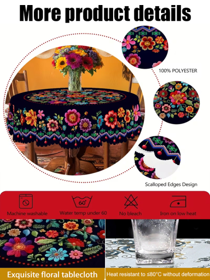 Mexican-style vibrant colorful floral tablecloth