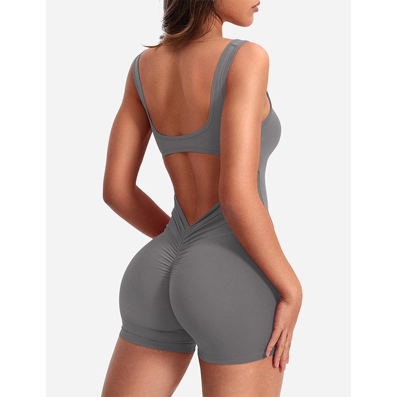 Bodycon Backless Jumpsuit with V-Neck and Butt-Lifting Design