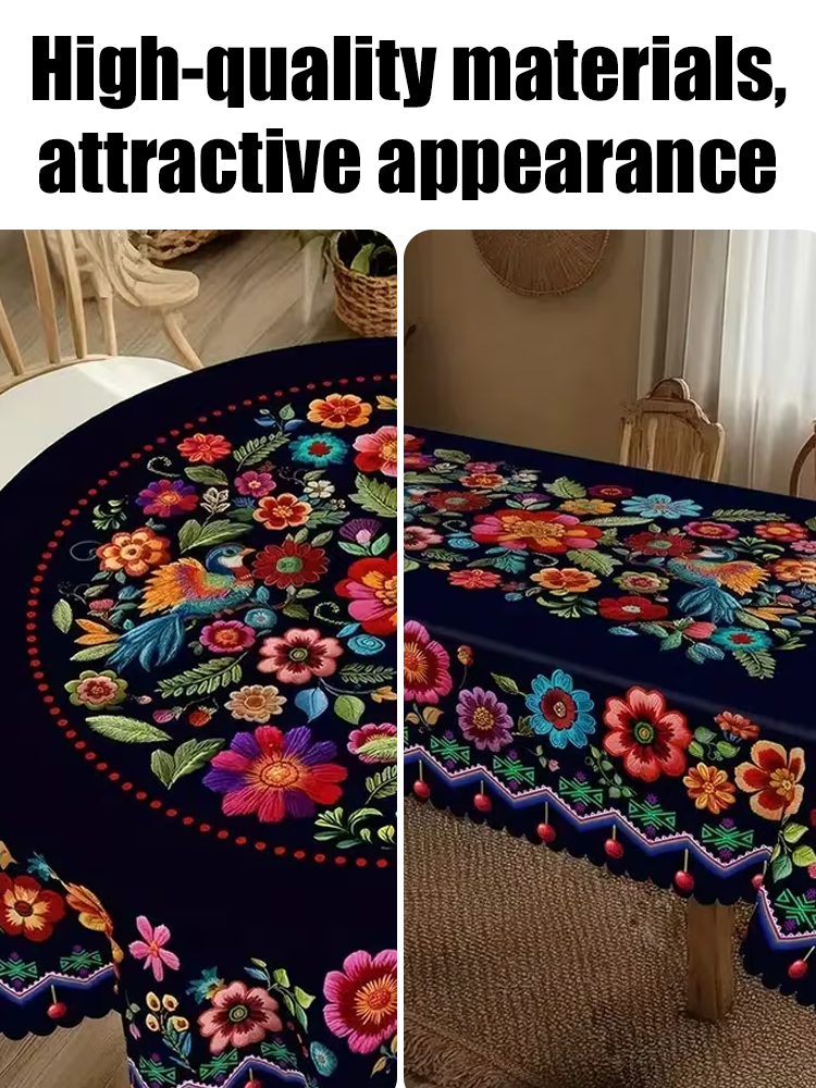 Mexican-style vibrant colorful floral tablecloth