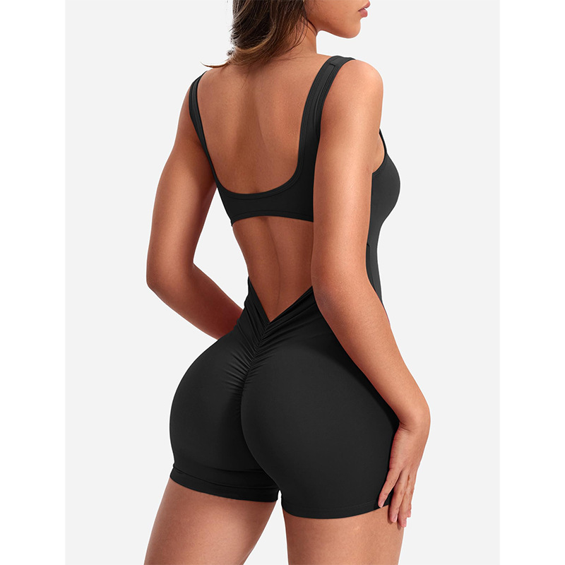V รูปร่าง Backless Slim Fit ยกสะโพก Romper