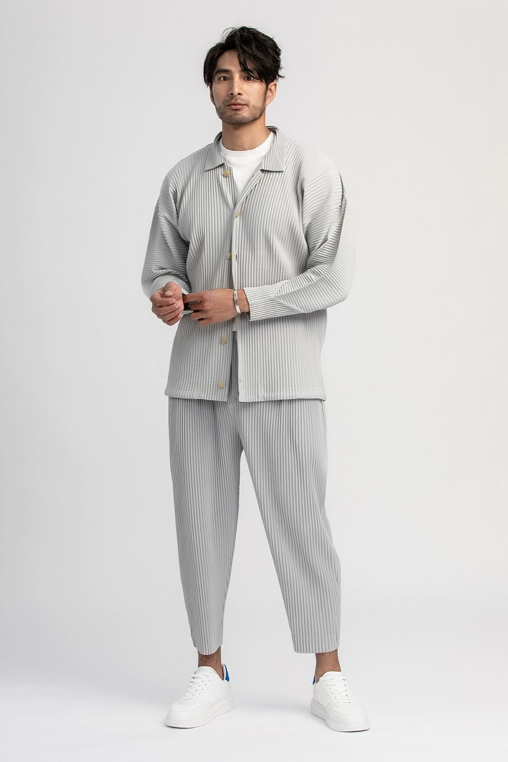 Men's Pleated Ankle Length Pants Casual Japanese Style Pencil Cropped Pants Drawstring Elastic Waist