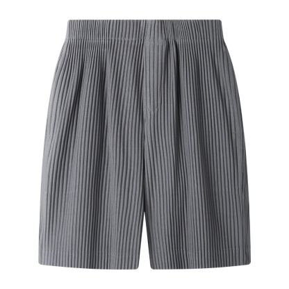 Men's Pleated Shorts Summer Breathable Casual Everyday Pants Drawstring Elastic Waist