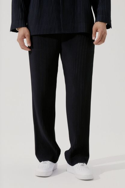 Men's Pleated Wild Pants Solid Color Straight Pants Casual Suit Trousers Elastic Waist
