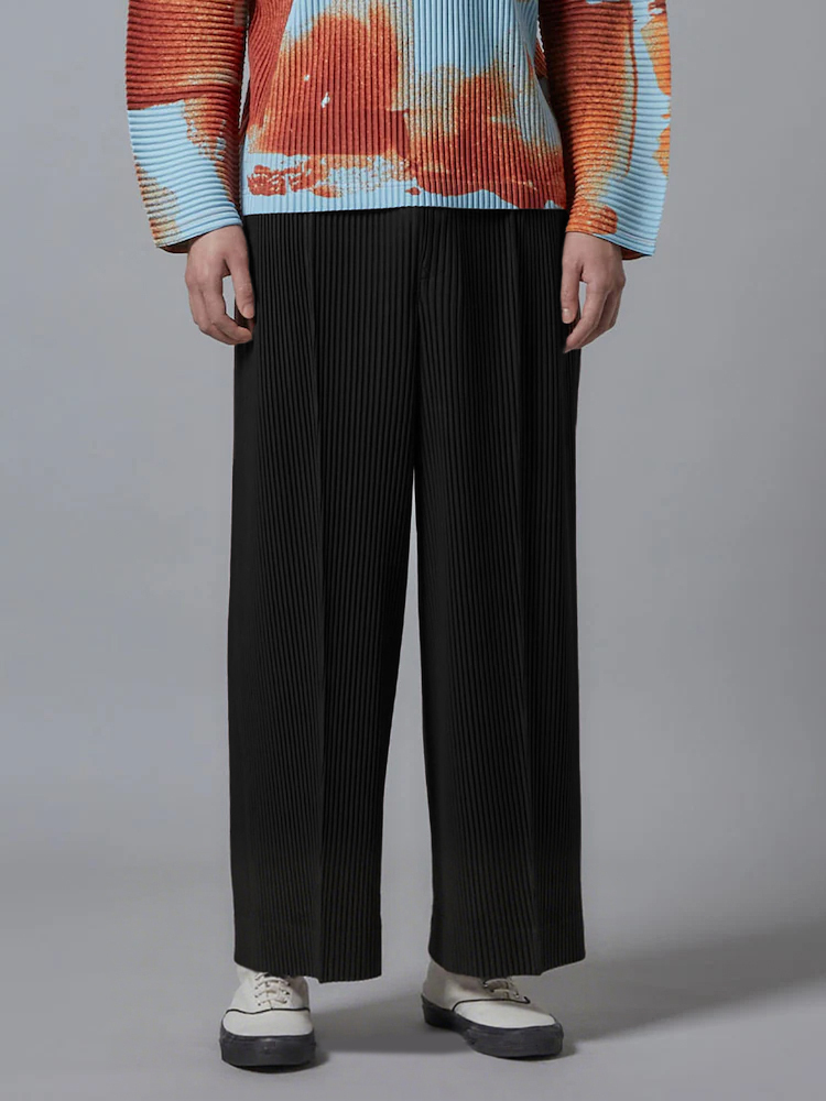 Men's Pleated Wide Leg Loose Pants Fashion Solid Color Trouser Drawstring Elastic Waist