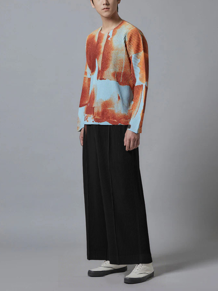 Men's Pleated Wide Leg Loose Pants Fashion Solid Color Trouser Drawstring Elastic Waist