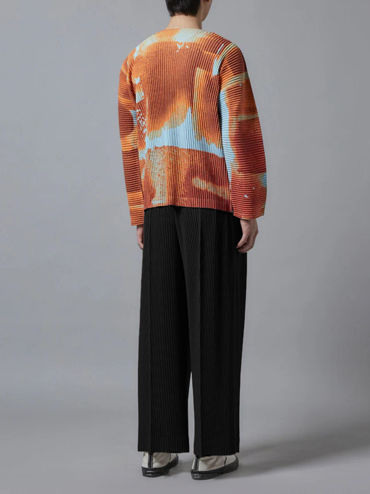 Men's Pleated Wide Leg Loose Pants Fashion Solid Color Trouser Drawstring Elastic Waist