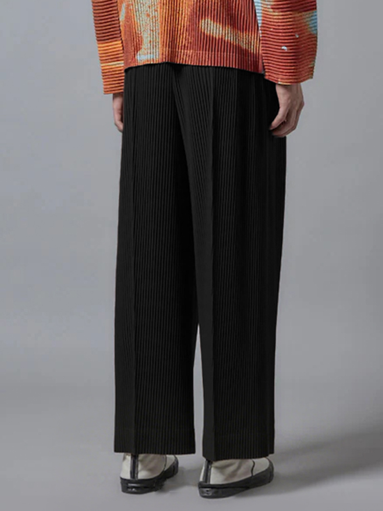 Men's Pleated Wide Leg Loose Pants Fashion Solid Color Trouser Drawstring Elastic Waist