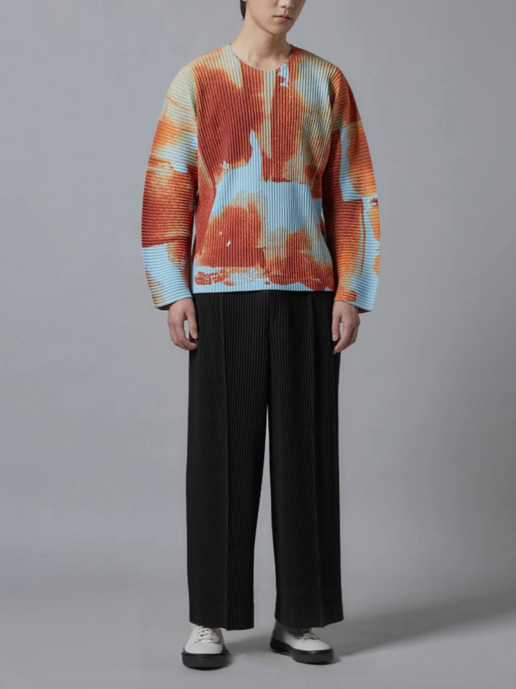 Men's Pleated Wide Leg Loose Pants Fashion Solid Color Trouser Drawstring Elastic Waist