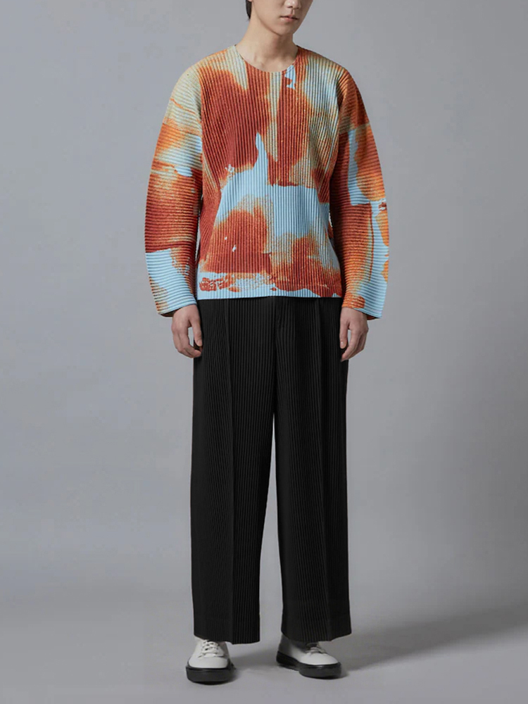 Men's Pleated Wide Leg Loose Pants Fashion Solid Color Trouser Drawstring Elastic Waist