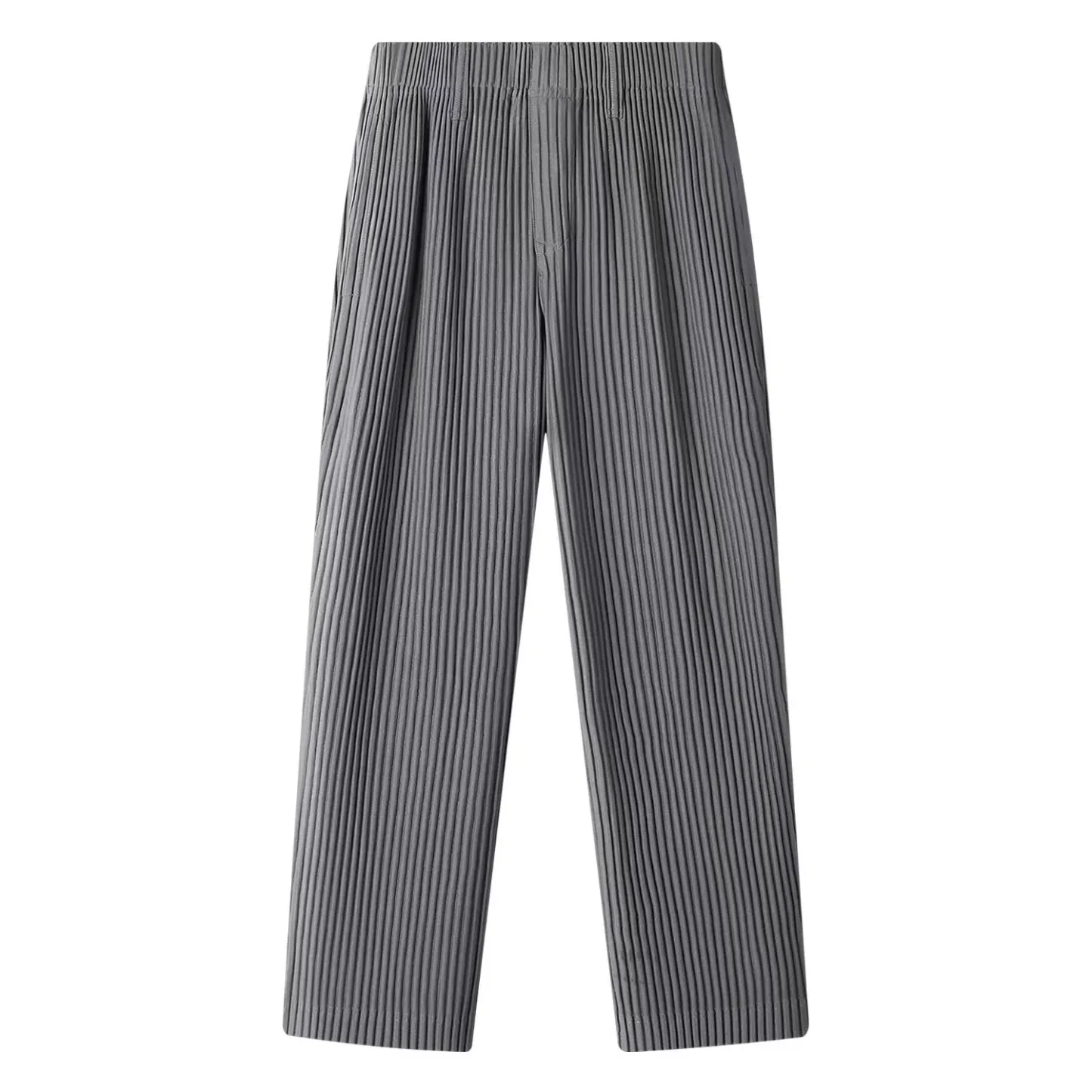 Men's Pleated Wild Pants Solid Color Straight Pants Casual Suit Trousers Elastic Waist