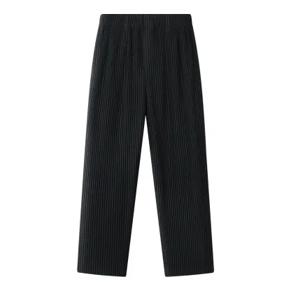 Men's Pleated Wild Pants Solid Color Straight Pants Casual Suit Trousers Elastic Waist