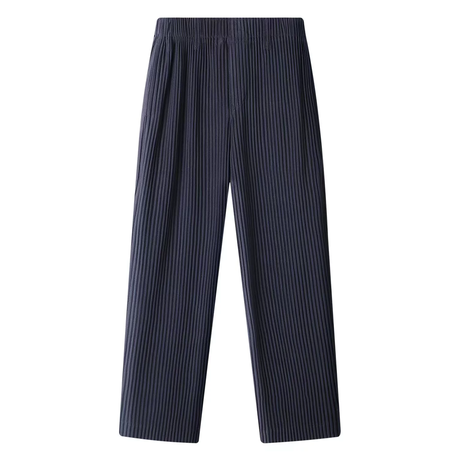 Men's Pleated Wild Pants Solid Color Straight Pants Casual Suit Trousers Elastic Waist