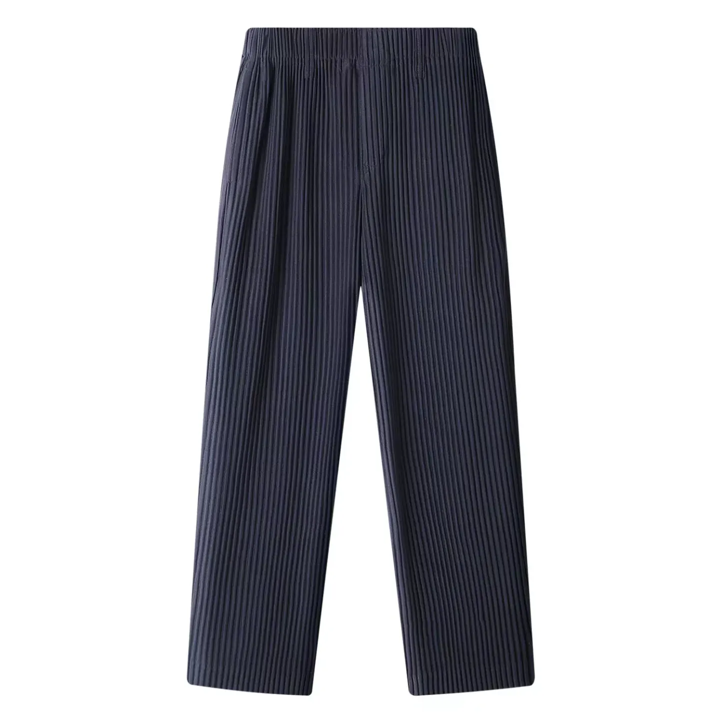 Men's Pleated Wild Pants Solid Color Straight Pants Casual Suit Trousers Elastic Waist