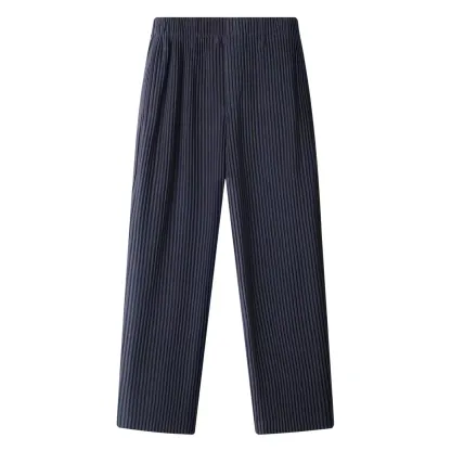Men's Pleated Wild Pants Solid Color Straight Pants Casual Suit Trousers Elastic Waist