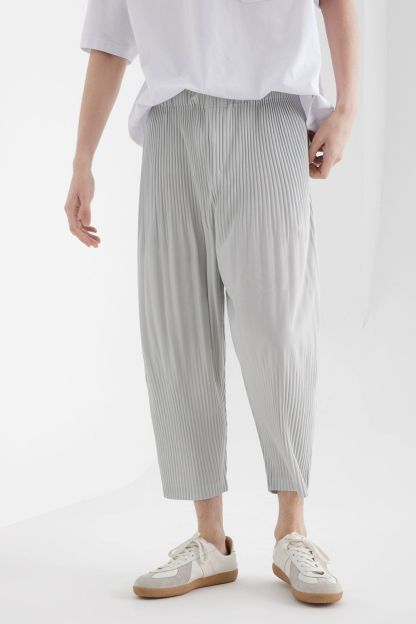 Men's Pleated Harem Pants Casual Baggy Ankle Length Pants Drawstring Elastic Waist