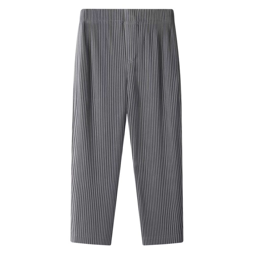Men's Pleated Ankle Length Pants Casual Japanese Style Pencil Cropped Pants Drawstring Elastic Waist
