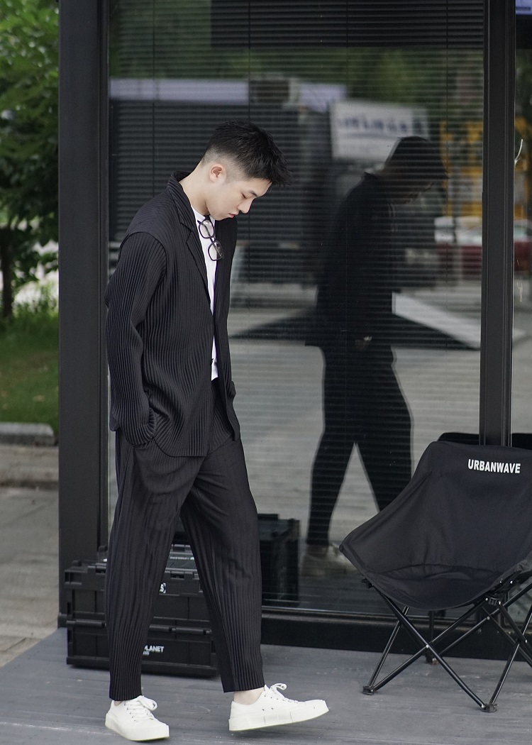 Men's Pleated Casual Basics Blazer Stretch Fabric Coat