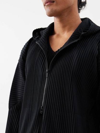 Men's Pleated Hoodie Zip-Up Jumper Fashion Two-way Zip Fastening Jacket