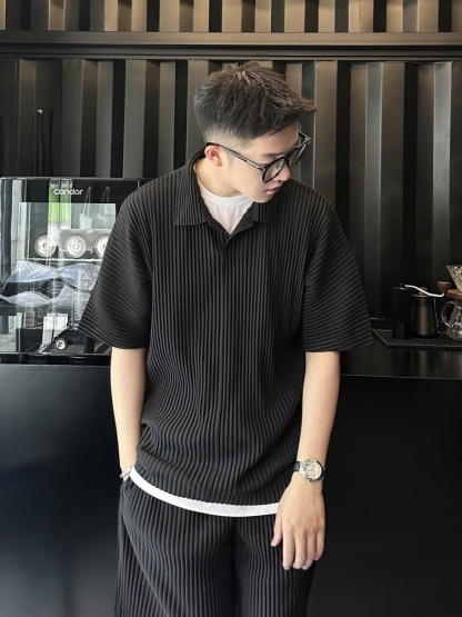 Men's Pleated Casual Polo Shirt Summer Versatile Classic Style