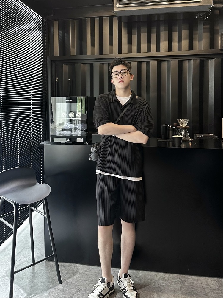 Men's Pleated Casual Polo Shirt Summer Versatile Classic Style