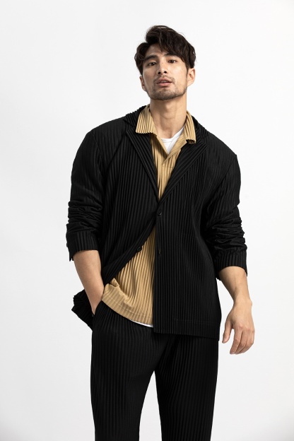 Men's Pleated Casual Basics Blazer Stretch Fabric Coat