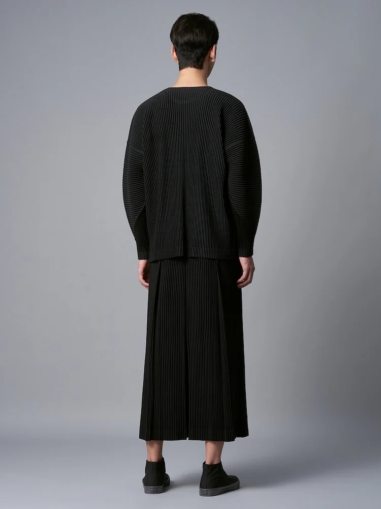 Men's Pleated Slit Long Sleeve T-Shirt Fashion Korean Streetwear Tshirts