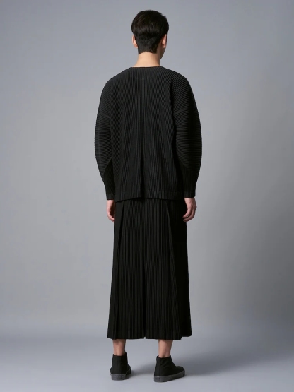 Men's Pleated Slit Long Sleeve T-Shirt Fashion Korean Streetwear Tshirts