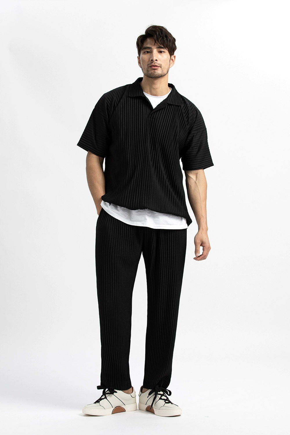 Men's Pleated Casual Polo Shirt Summer Versatile Classic Style