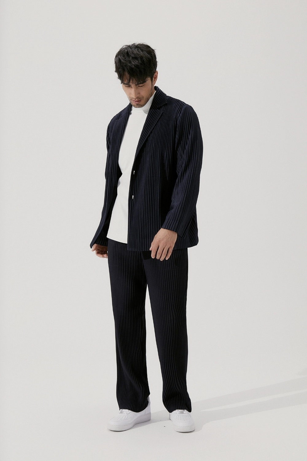 Men's Pleated Casual Basics Blazer Stretch Fabric Coat