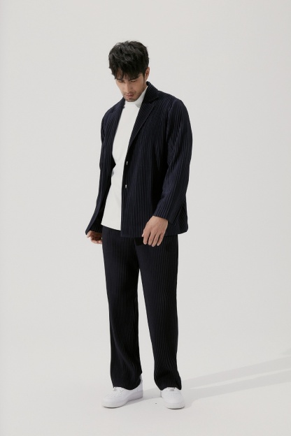 Men's Pleated Casual Basics Blazer Stretch Fabric Coat