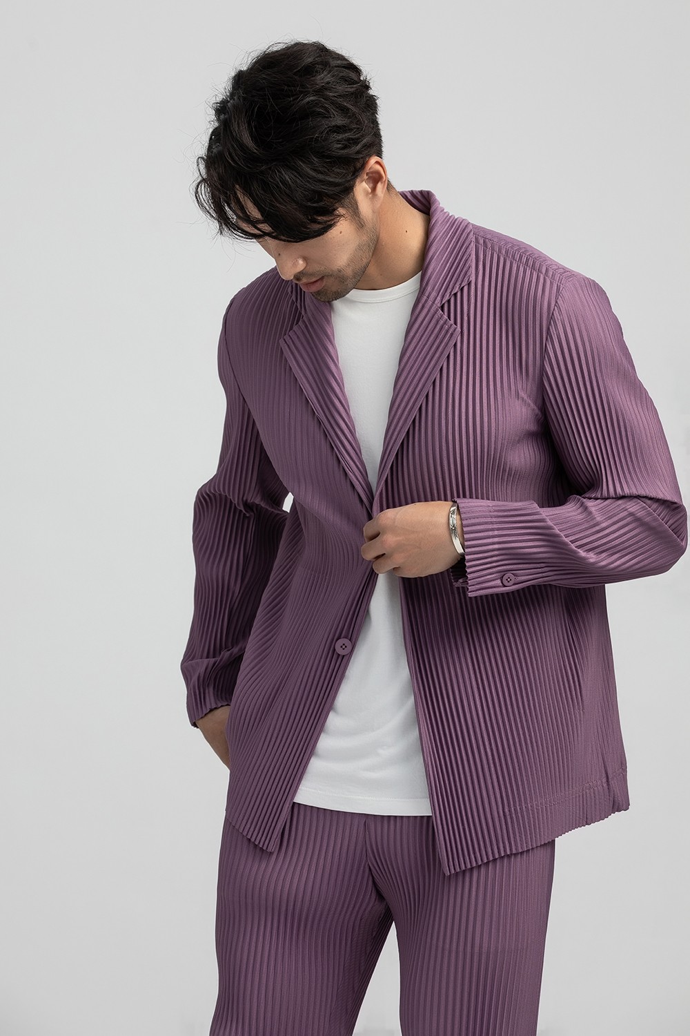 Men's Pleated Casual Basics Blazer Stretch Fabric Coat