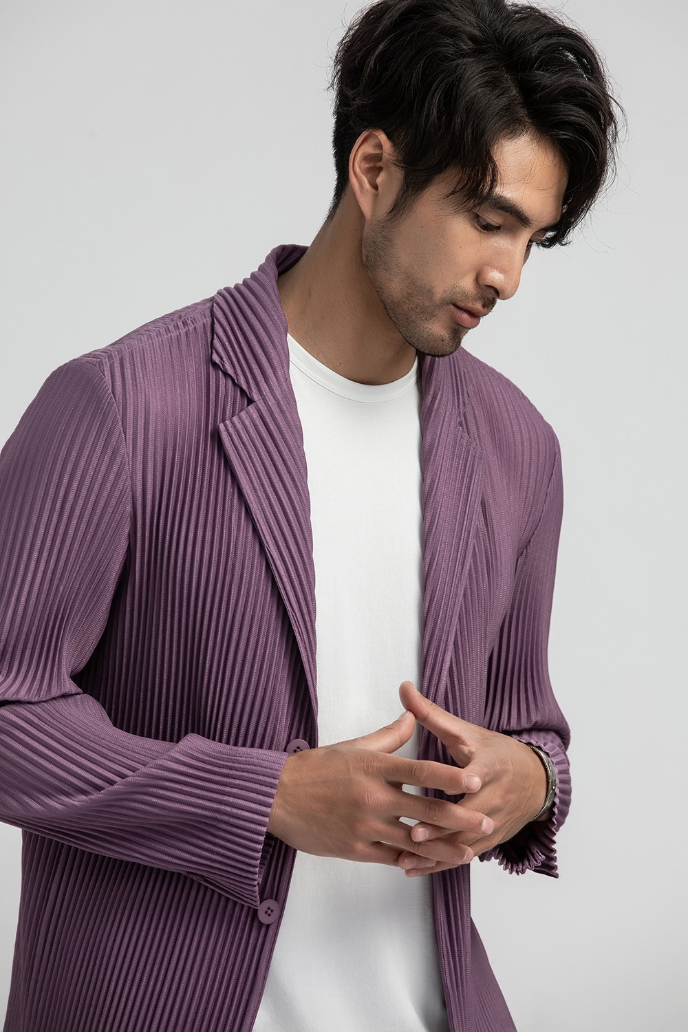 Men's Pleated Casual Basics Blazer Stretch Fabric Coat