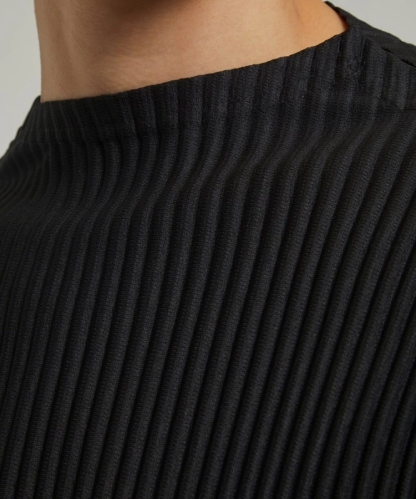 Men's Pleated Long Sleeve Turtleneck T-Shirt Fashion Classic Black Tshirts
