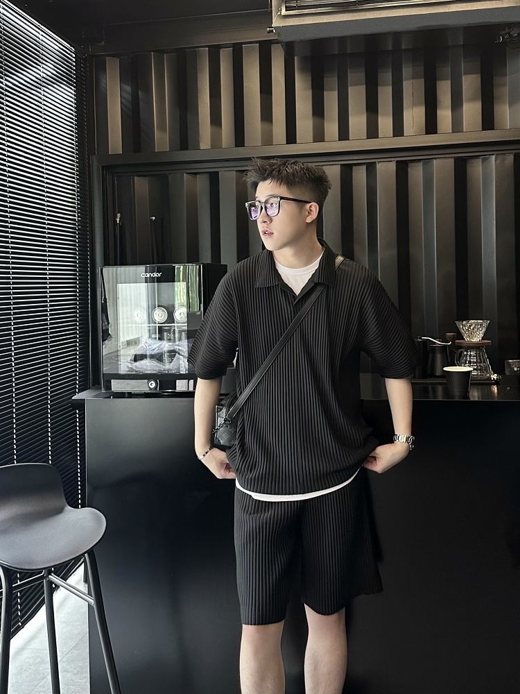 Men's Pleated Casual Polo Shirt Summer Versatile Classic Style