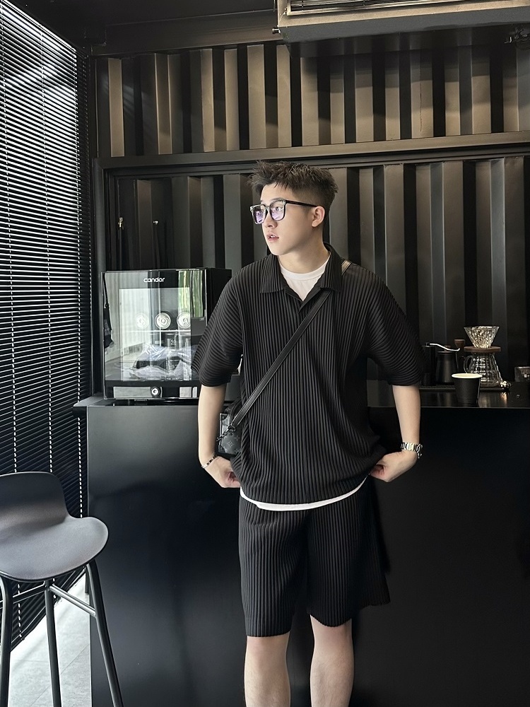 Men's Pleated Casual Polo Shirt Summer Versatile Classic Style