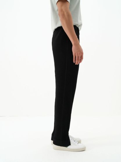 Men's Pleated Slit Pants Casual Drape Trouser Elastic Waist