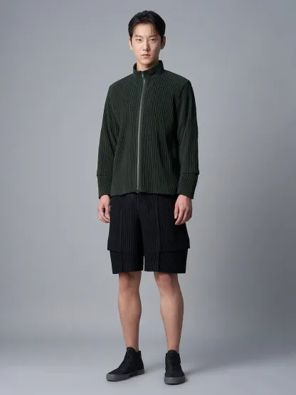 Men's Pleated Cargo Shorts New Fashion Loose Overalls Drawstring Elastic Waist