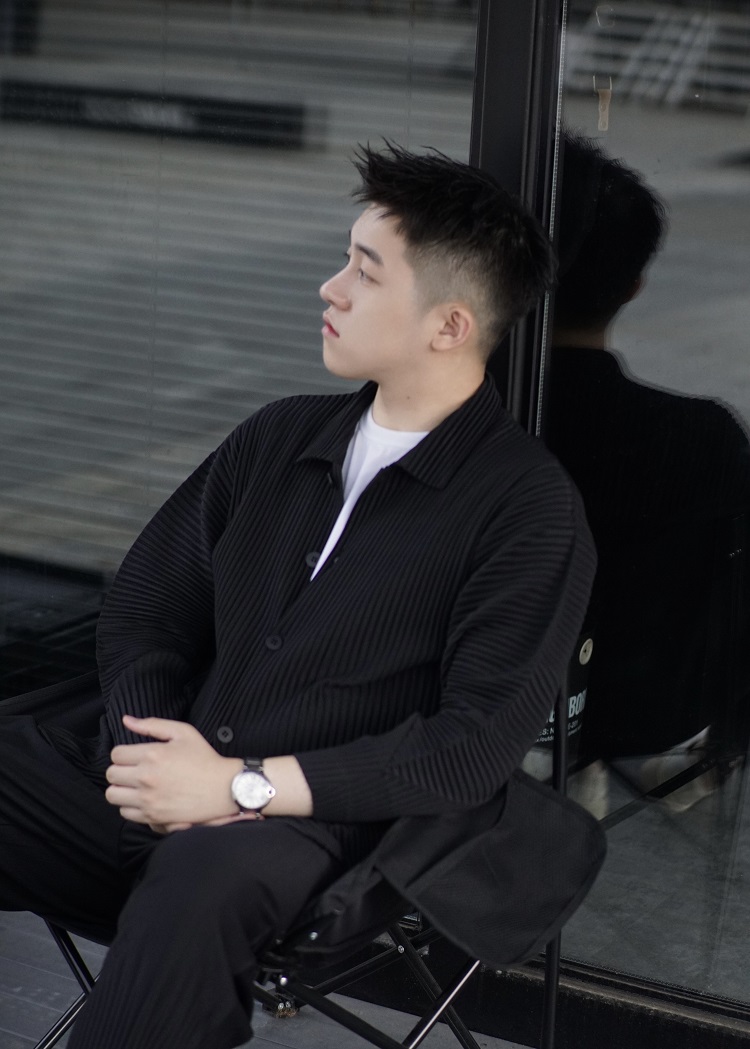 Men's Pleated Long Sleeve Shirt Casual Button Up Shirt